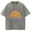 Beautiful Shining Sun Print T-shirt Summer Water Wash Vintage Men's and Women's Retro Short Sleeve T Shirt
