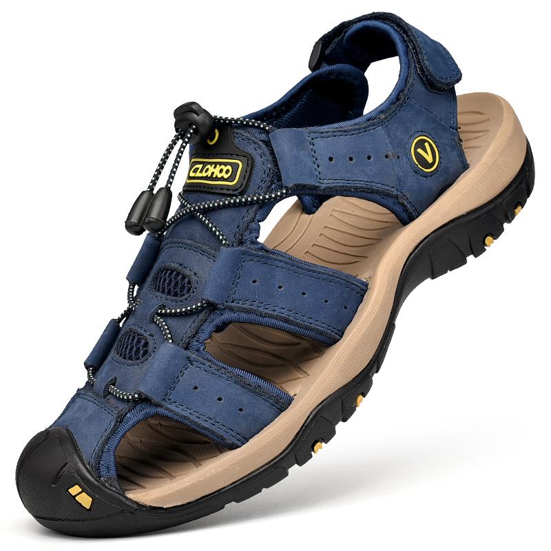 Herren Clohoo Version Luftige Freizeitsandale Handgemacht Dicke Sohle Gummi Verbessertes Leder Strandschuhe zum Hineinschlüpfen für Herren 42 black