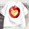 Rotes Apfel Herz Muster Damen T-Shirt Süßes Früchte Grafik T-Shirt Lässig Kurzarm Rundhals Locker Sommer Ästhetisches Oberteil Vintage