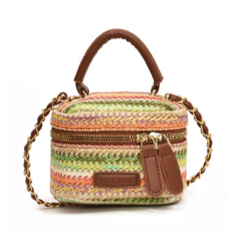 Farbe Mini-Strohhalm-Box Schultertaschen Gestreifte Ketten Lässige Sommerurlaubs-Crossbody-Taschen Für Damen Modebewusstsein Von Luxus