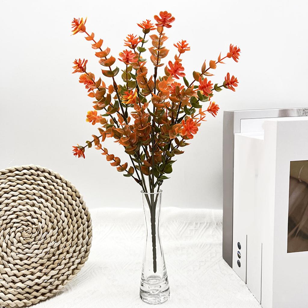 Set Of 12 Artificial Fall Leaf Branches Eucalyptuses Stems Table Centerpieces and Seasonal Decoration Plant Ornament