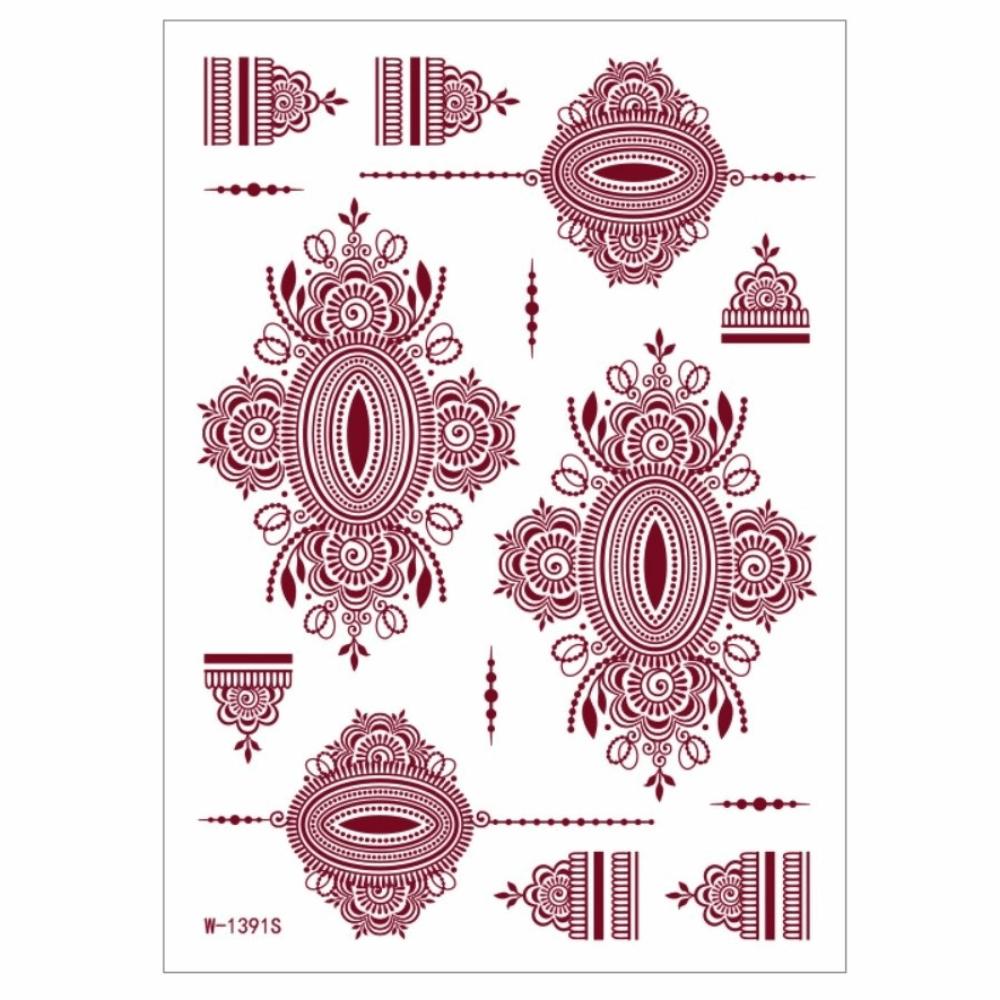 Lace Fake Tattoo Temporary Tattoo Red Mehndi Stickers Red Henna Tattoo Decals  Women/Lady