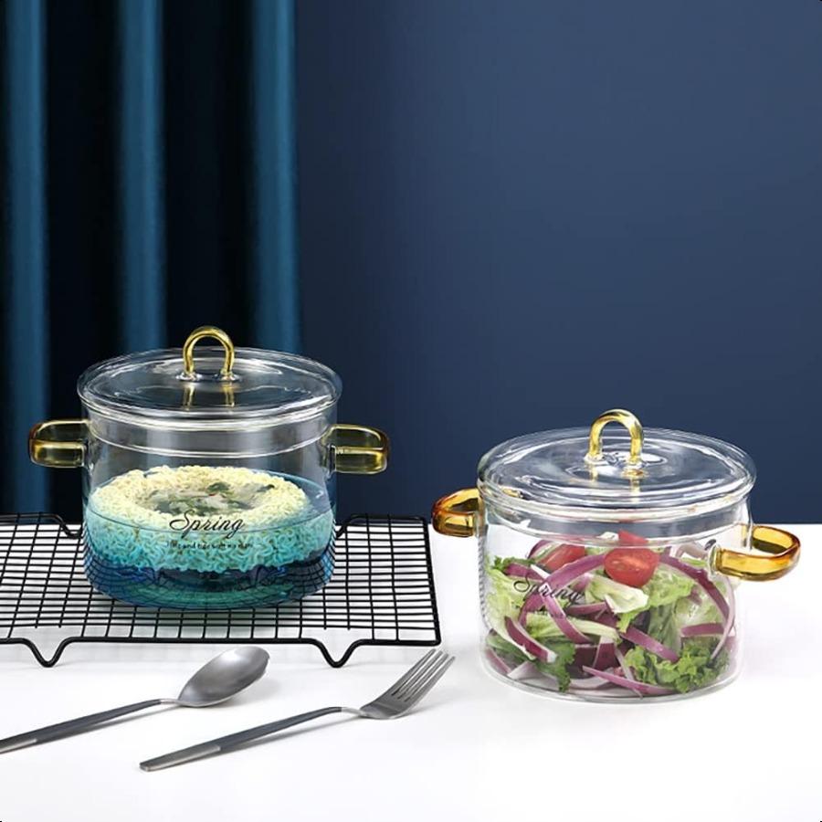 Glass Cooking Pot 1.5L 50OZ HeatResistant Borosilicate Glass Handmade Cookware Set stovetop Pot Safe for Pasta Noodle Soup Milk