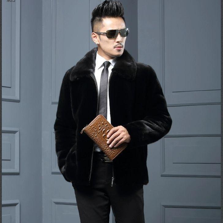 Men's imitation fur winter new imitation mink coat men's hooded imitation mink jacket imitation Rex rabbit hair stand-up collar