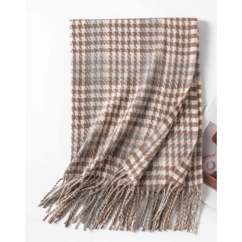 Autumn and Winter Korean Atmosphere Houndstooth Plaid Scarf Contrasting Color Thickened Long Scarf Simple and Versatile for Couples