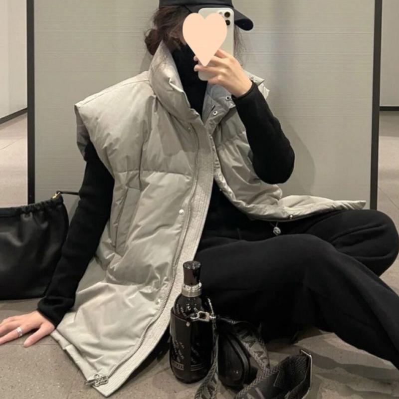 Women's Winter Down-Cotton Vest Preppy Style European Imported Gilet Waistcoat Sleeveless Outer Jacket