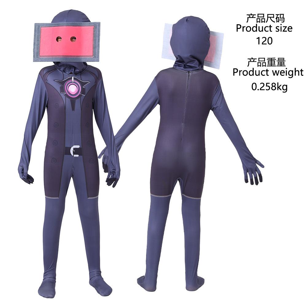 Halloween Skibidi5 Strumpfhose Cosplay Kostüm Einteiler Kinder Cosplay Kostüm Monitor Mann gegen Toilettenmann