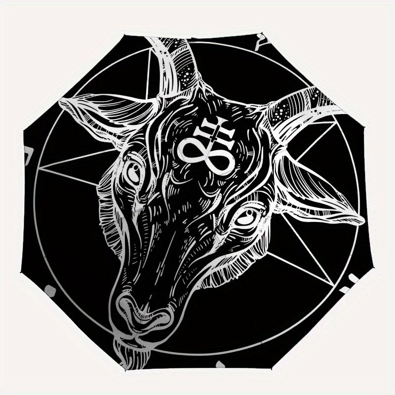 Devilish Goat Head Pentagram StickerUmbrella, Portable 3-Fold Umbrella for Men & Women,Christmas Gift ES205