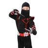 Costume da Ninja per Bambini Set Gioco di Ruolo Tessuto Morbido Nero/Rosso 4-5 Anni 120cm con Accessori