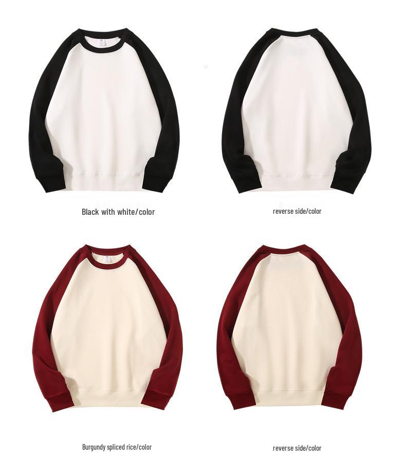Unisex Cotton Raglan Sleeve Color Block Sweatshirt - Autumn/Winter Collection, Loose Fit, Fashionable and Versatile.