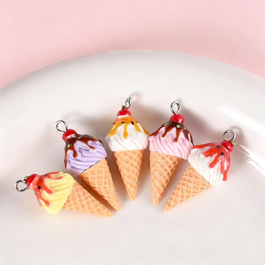 10pcs Simulation Ice Cream Cone Resin Charms for Earring Making