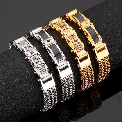 Hipster Creative Gold Stainless Steel Men'S Diamond Bracelet