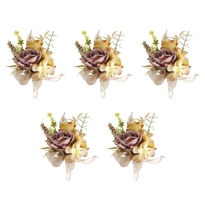 5Pcs Wedding Corsages Boutonniere Prom Boutonniere for Wedding Ceremony Anniversary, Rose Corsages for Bride and Groom,