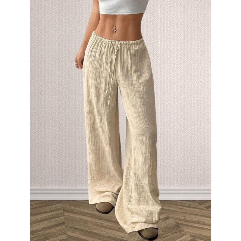 Women Cotton Linen Wide Leg Pants Elastic Waist Drawstring Loose Casual Trousers Plus Size Summer Streetwear