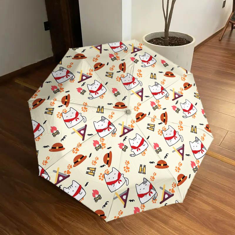 1pc cat campfire Pattern Umbrella Design Automatic Opening and Closing Umbrella, High-quality Travel Umbrella, Lightweight and Portable, -89