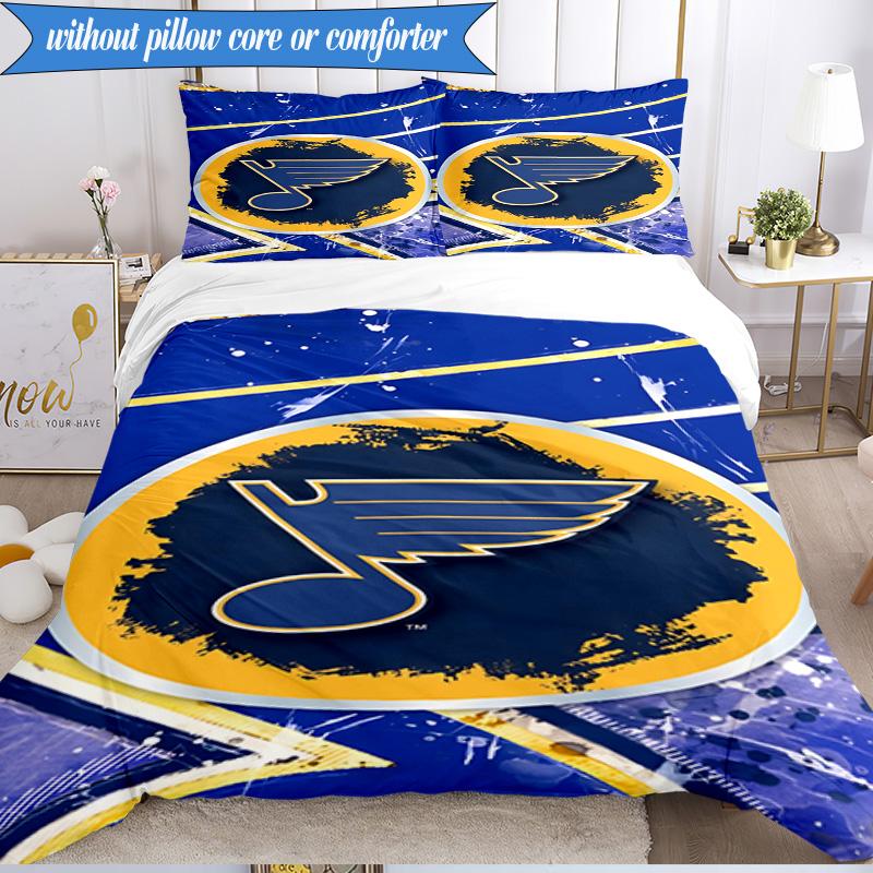 3PCS Louis Blues Hockey Team Bedding Set,Including 1pc Duvet Cover And 2pcs Pillowcases Perfect for Bedroom, Dormitory, Fan Christmas Gift