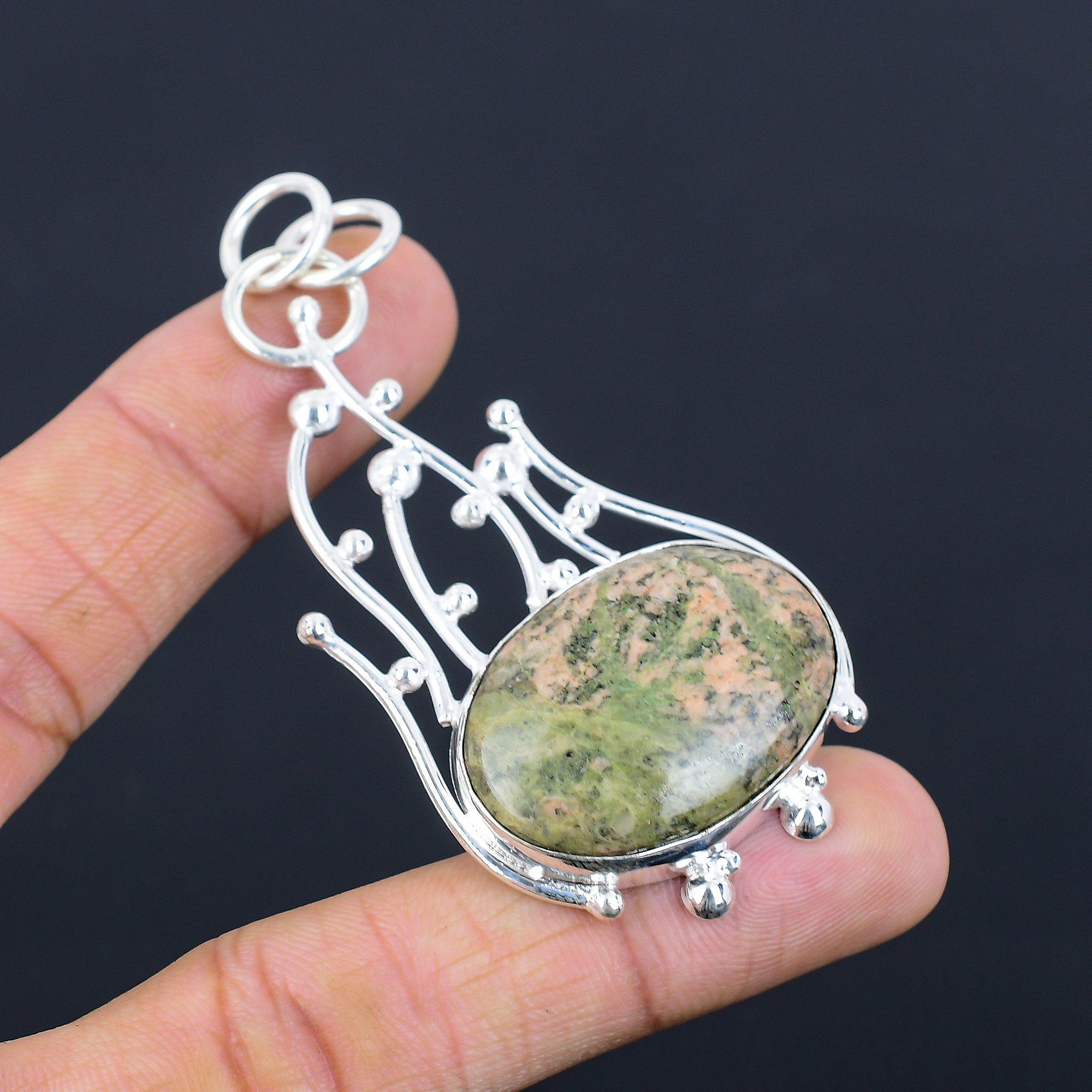 

Daughters Day Sale Heart Chakra Unakite Gemstone Unique Pendant Sterling Silver