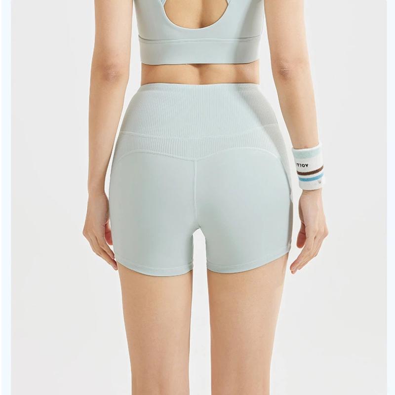 Summer Striped High Waist Yoga Shorts Women Breathable Belly Control Seamless Butt Lift Fitness Running Sports Pants for Female