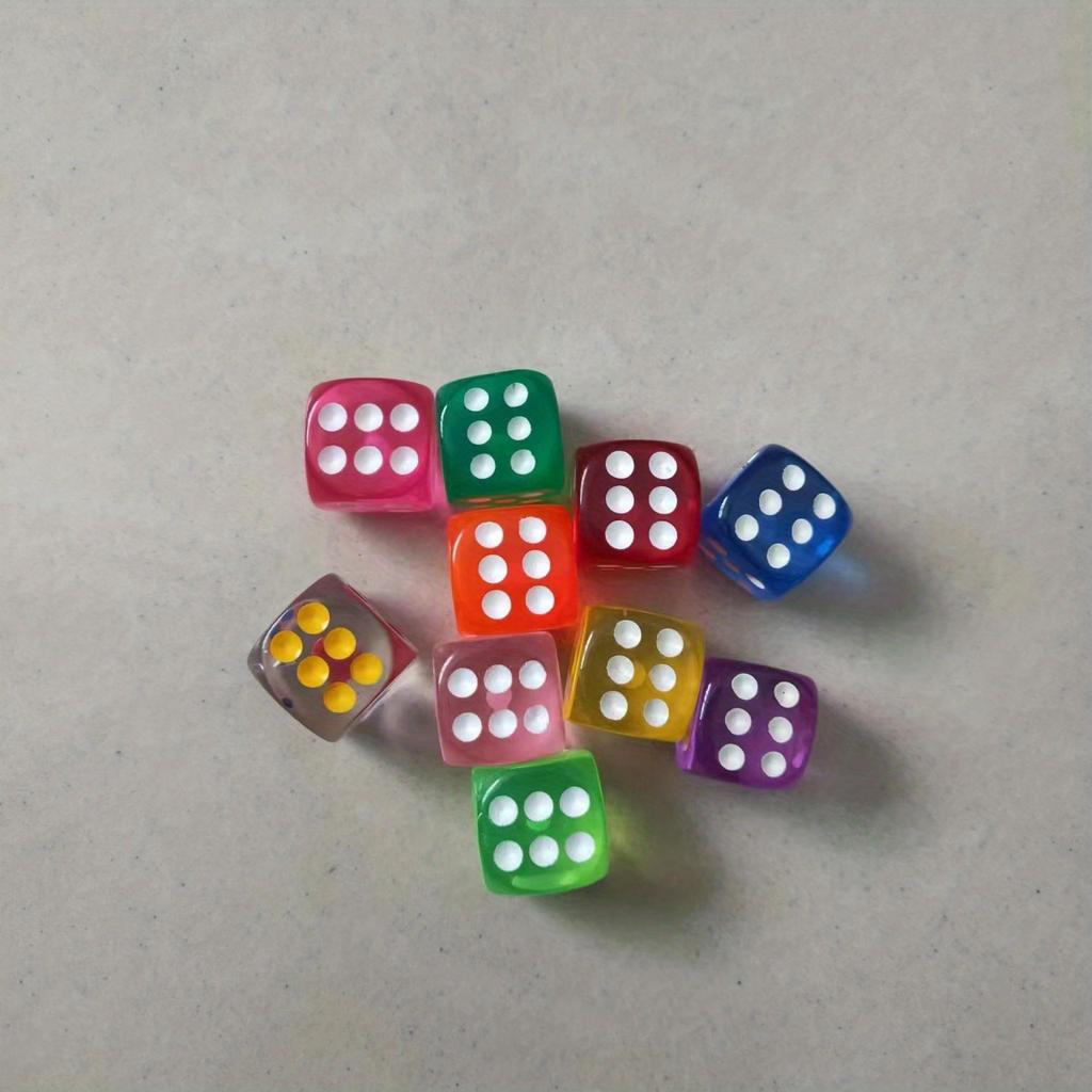 10-Color Transparent Dice Set - Perfect for Kids & Adults - 14mm Standard Game Dice - 6-Sided - Fun for Playing Games!