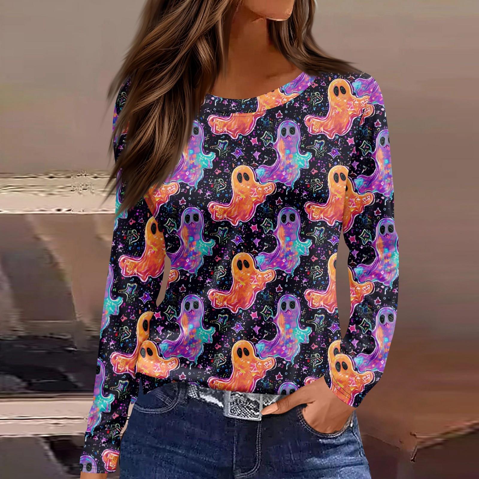 

Женская модная повседневная блузка с длинным рукавом и круглым вырезом, пуловер с принтом XXL фиолетовый