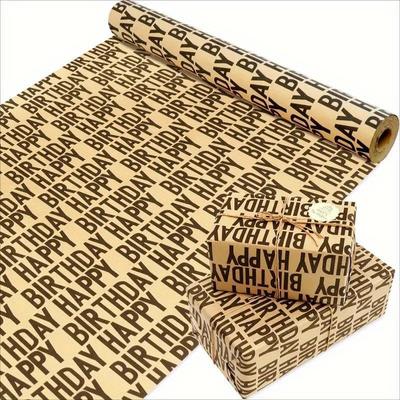 1Set/10pcs Black Kraft Birthday Wrapping Paper, "Happy Birthday" Printing, Flat Folding Gift Wrapping