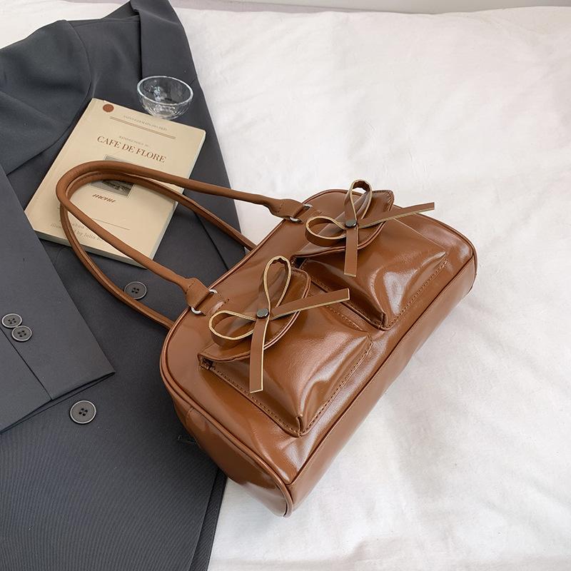 Bow Spice Girl Underarm Bag Women's New Summer Tote Bag Shoulder Bowling Pillow Bag Commuter Bag