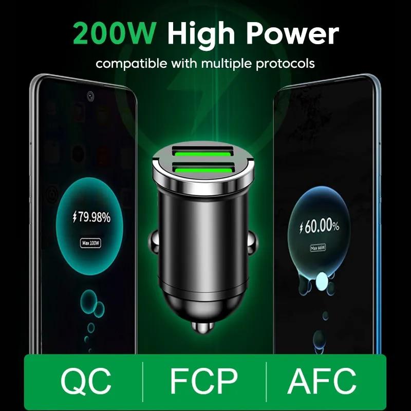 1 Stück 200W Mini Dual-Port USB Autoladegerät Zigarettenanzünder Schnellladung Auto Handy Ladegerät Adapter für iPhone 13 12 Xiaomi Huawei Samsung