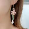 Romantic Elegant Cherry Blossoms Flower Earrings For Women Pink Petals Sakura Long Tassel Drop Earring Dangle Earrings pendiente