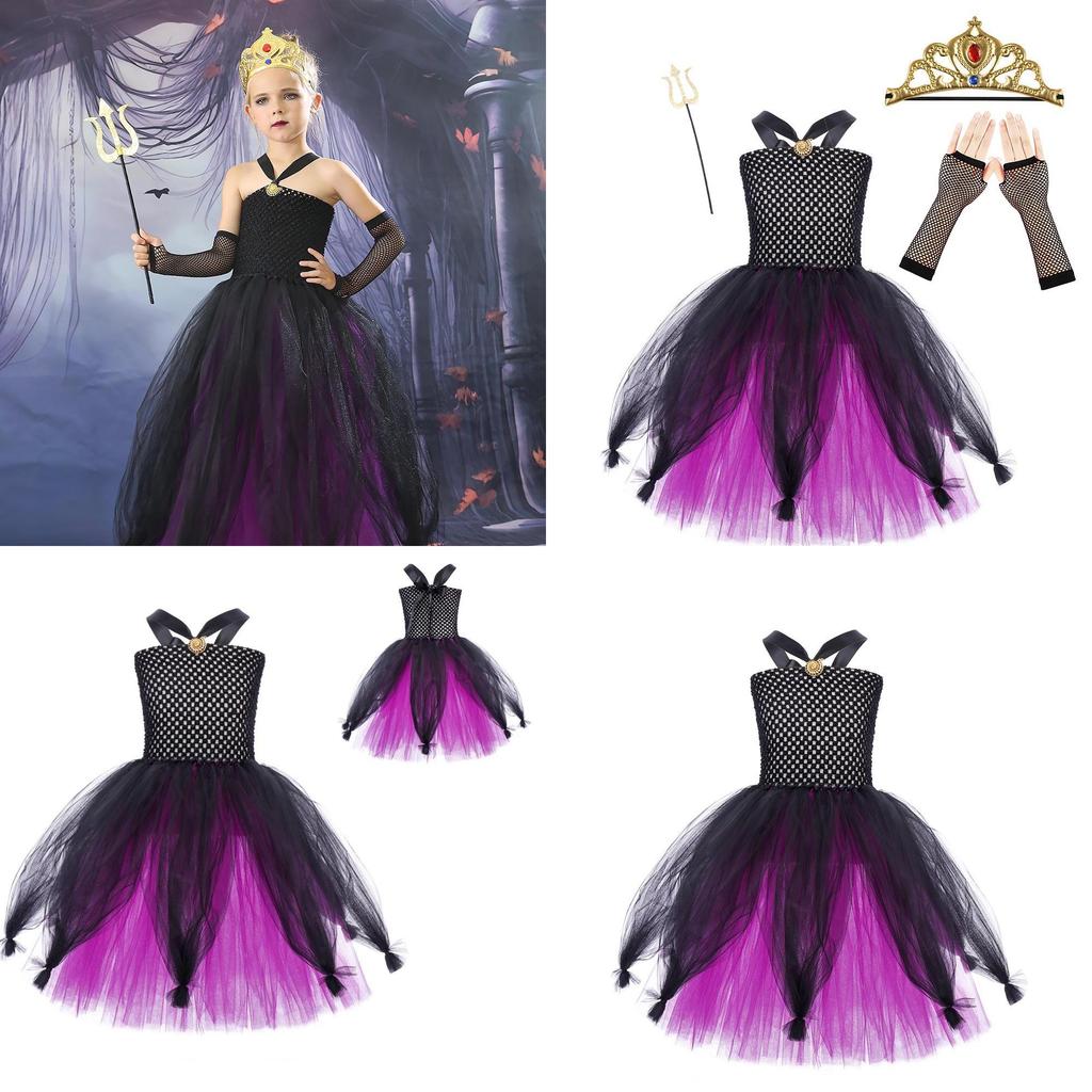 Girls' Halloween Vampire Costume Dress With Puffy Skirt Ursula Inspired Cosplay Outfit
