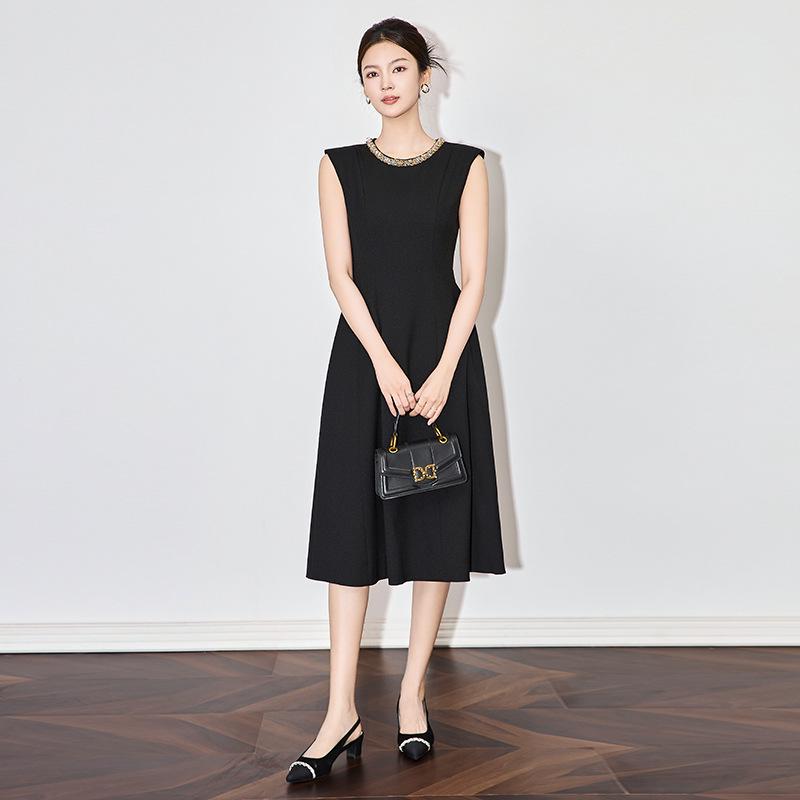 

Платье без рукавов из ацетата с заклепками, класса люкс, облегающее талию - Женский летний стиль Extra Large чёрный