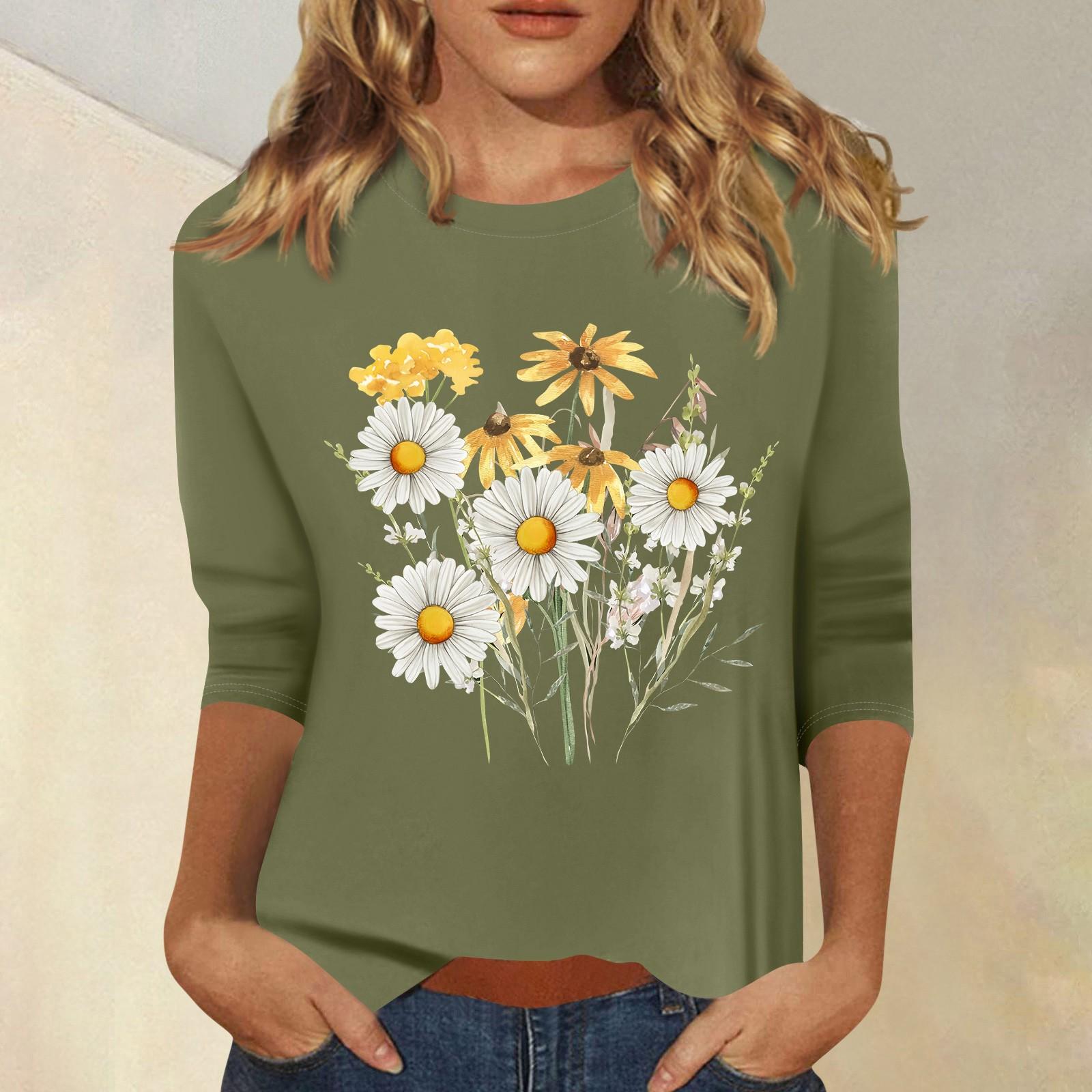 

Женская мода повседневный принтованный топ с семью рукавами и круглым вырезом S