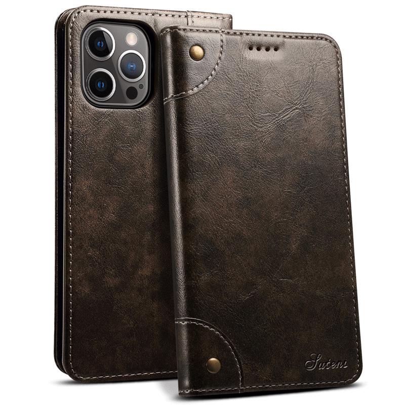 iPhone 16 Pro Max & Samsung S25 Ultra Leather Flip Case with Card Slot and Magnetic Closure