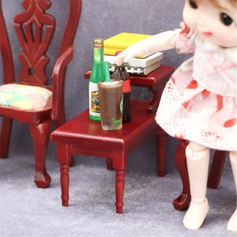 Vintage 1/12 Dollhouses Miniature Wood Coffee Table Two Tiers Side Desk for Living Room Decoration Model Scene Decors