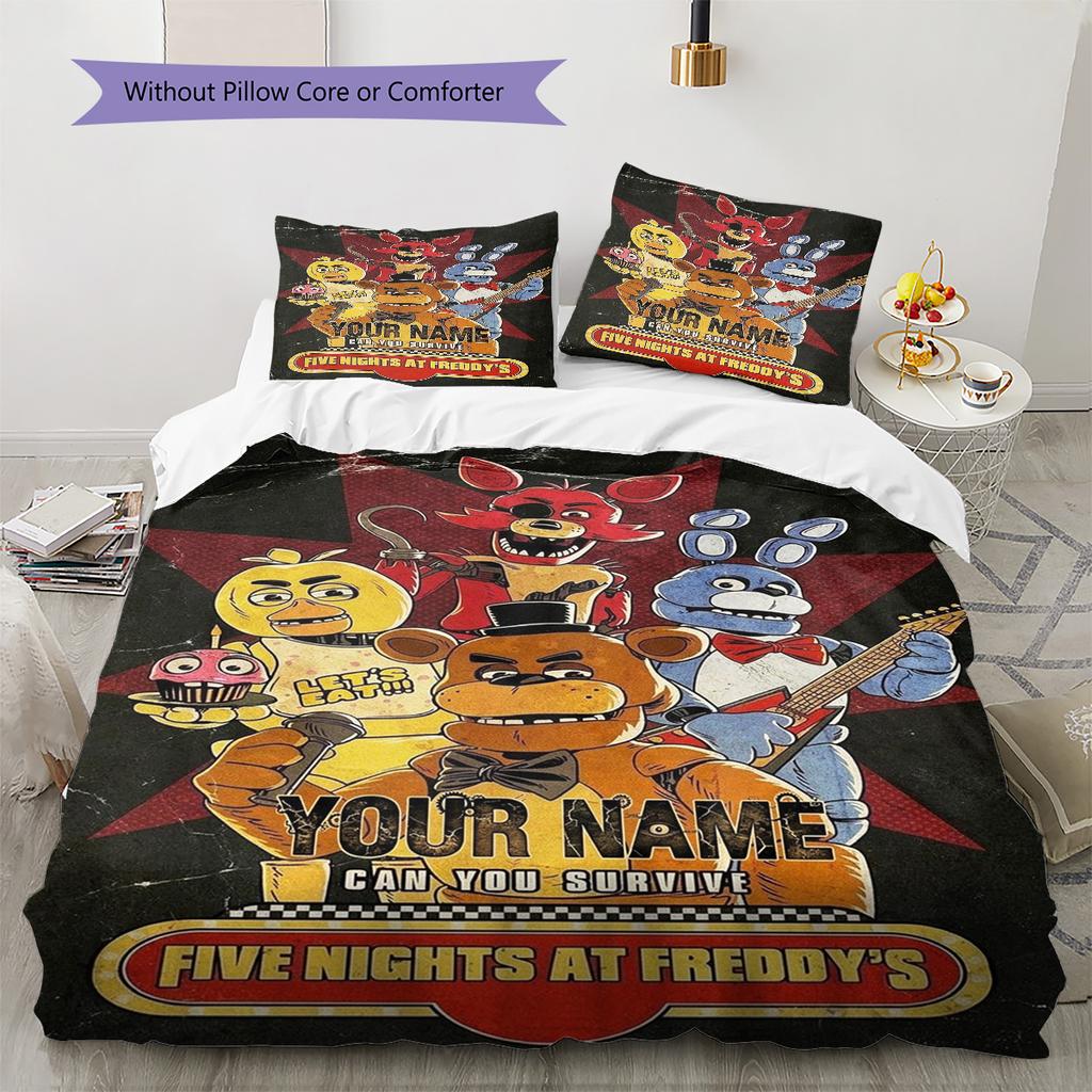 Fnaf Celebration Custom Name Pattern Bedding Quilt Set Quilt Cover Pillowcase Home Birthday Gift(1 * Duvet Cover + 2 * Pillowcase, Without Core)