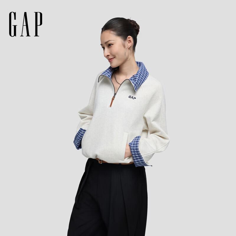 GAP Women's Logo Embroidered Color-Block Half-Zip Fleece Sweatshirt