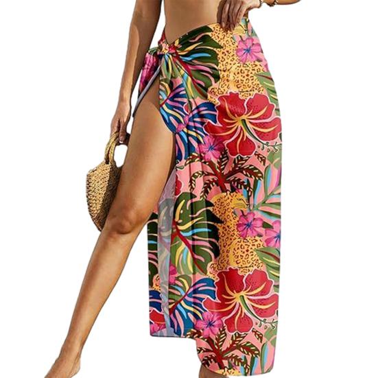 

Cover Up Skirt Loose Fit Beach Cover Up Flower Print Lace-up Anti-UV Swimwear Cover Up Vacation Beachwear A