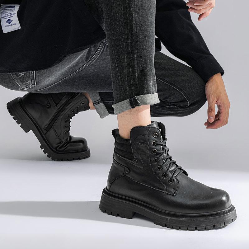 Winter new tooling shoes trendy men's Martin boots men's genuine leather wool warm leather boots men's top layer cowhide cotton boots