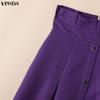 VONDA Women Zip-up Ruffled High Waist Casual Thin A-line Maxi Pleated Skirts
