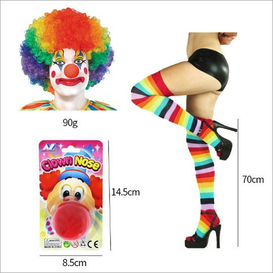 Colorful Clown Polka Dot Costume Set with Nose, Hat, Wig, Bow Tie, and Magic Props.