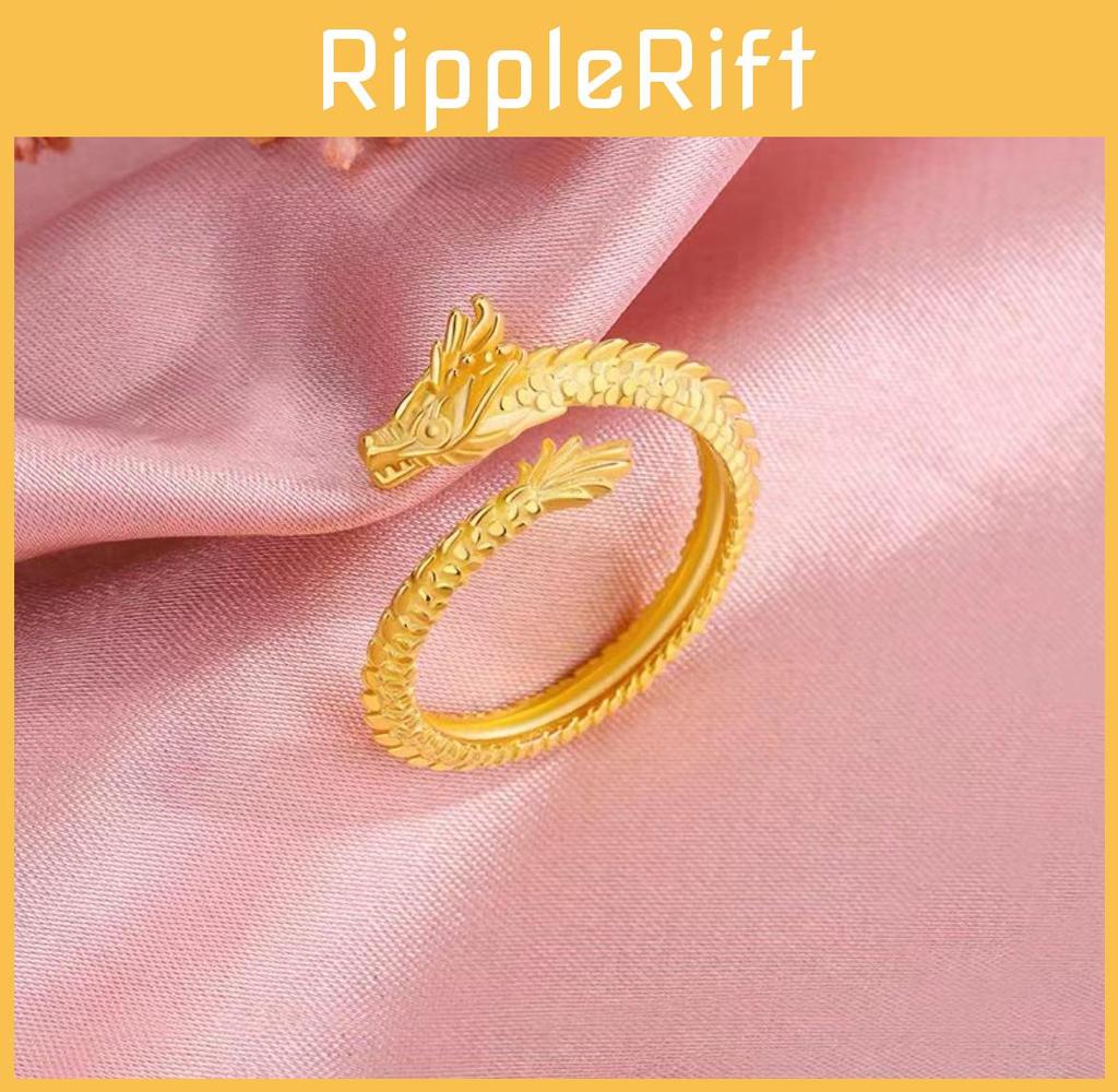 Elegant Plated Gold Dragon And Phoenix Open Ring For Couples In Stylish Design
