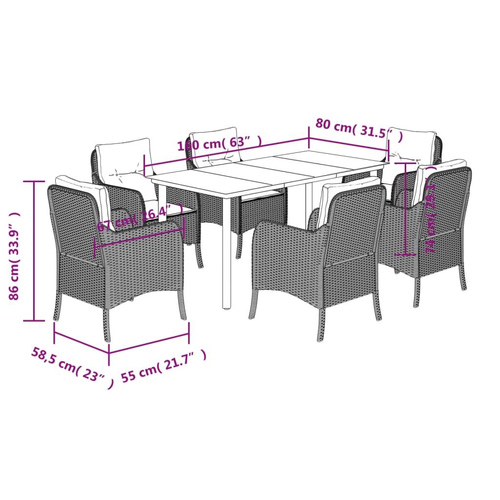 Vidaxl 7-Cz. Garden Furniture Set With Cushions, Black, Poly Rattan