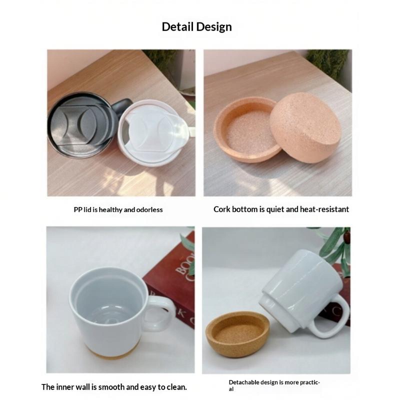 Frosted Ceramic Coffee Mug Cork Bottom Lead Free 400ml Milk Water Cup for Travel Hiking Outdoor Activity