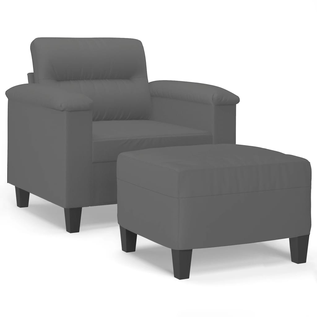 Vidaxl Fotel Z Podnóżkiem, Ciemnoszary, 60 Cm, Obity Mikrofibrą