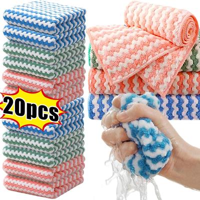 1-20 Microfiber Cleaning Cloth Velvet Thickened Dishcloths High Absorbent Scouring Kitchen Washing Dish Rag Household Wipe Towel