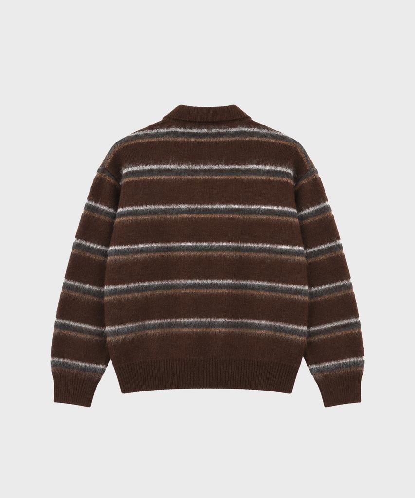 WORK ON BODY OFF Lanugo Semi-Overfit Striped Brush Collar Knit [Brown]