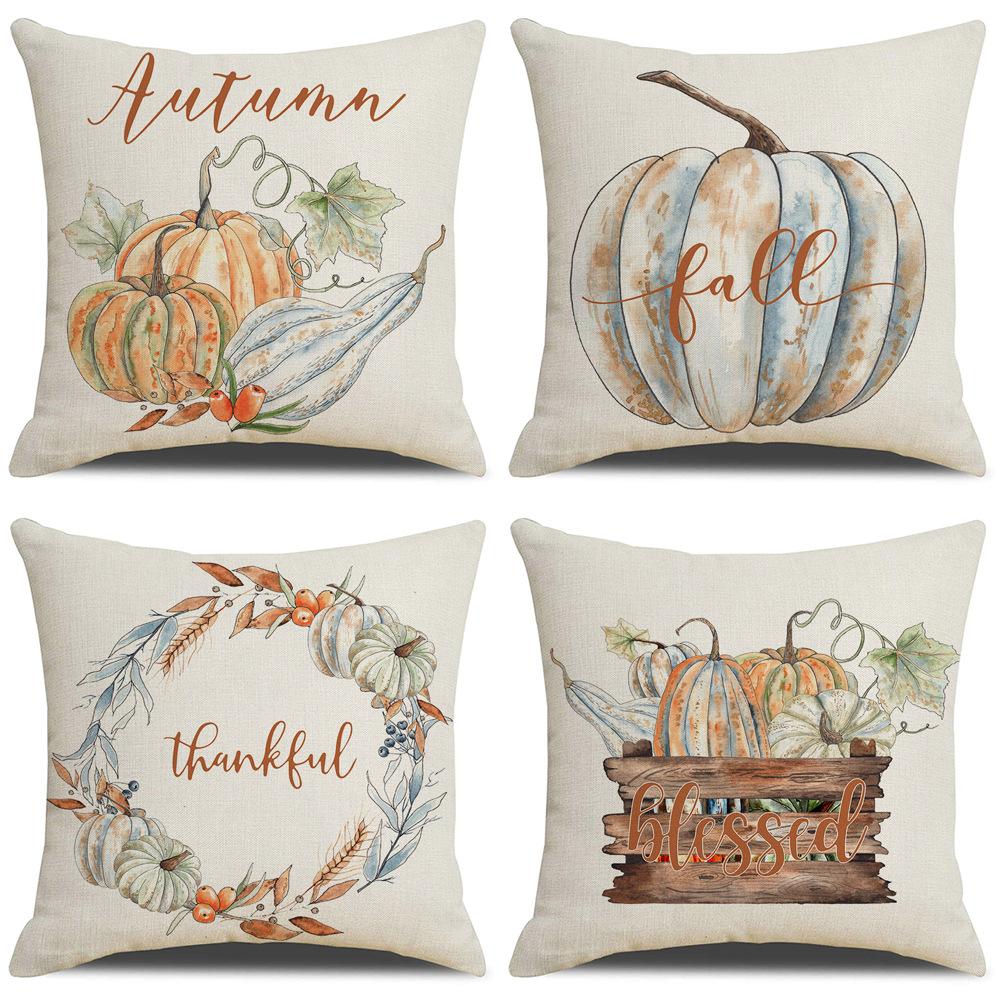 New Pumpkin Maple Leaf Autumn Thanksgiving Pillow Ins Nordic Linen Cushion Cushion Cover Home Products