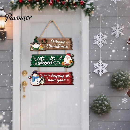 Christmas Door Hanging Sign Welcome for Front Door, Rustic Wooden Ornament, Festival Theme Wall Decoration Decor with Lanyard Holiday Home Window