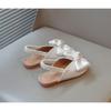 Sandales d'été pour fille Bout ouvert Élastique Argent Beige Claquettes pour enfants Nœud Gracieux Tendance Chaussures pour enfants Plates