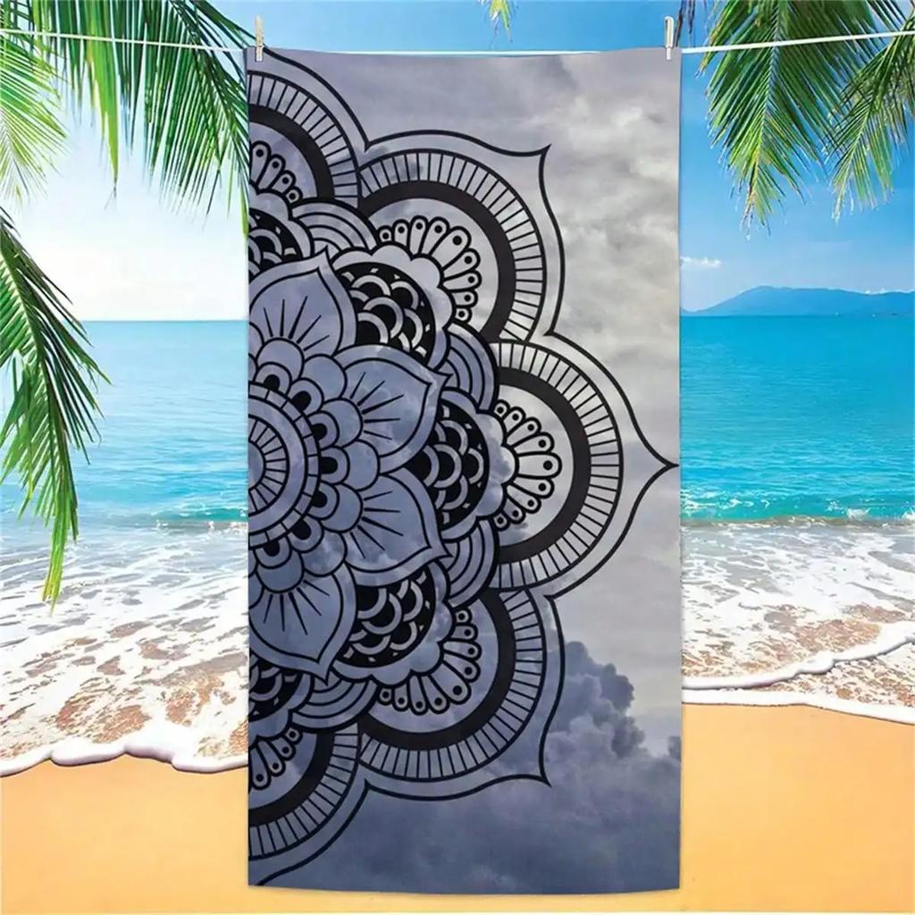 1pc Style Blue Mandalay Pattern Beach Towel,Ultra-Fine Fiber Beach Blanket,Highly Absorbent Bath Towel,Suitable For Summer