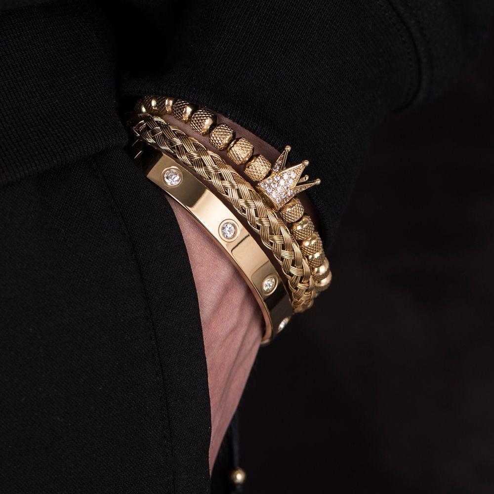 Micro-inlaid zircon crown bracelet set European and American trend diamond-inlaid titanium steel